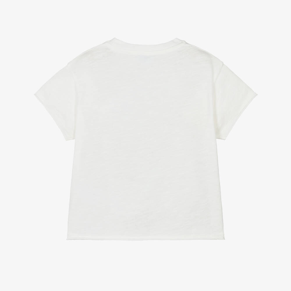 Laranjinha-Boys White Cotton Sailboat Graphic T-Shirt | Childrensalon
