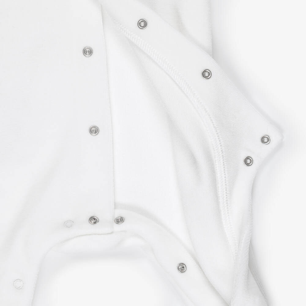 Laranjinha-Boys White Velour Babygrow with Striped Bib | Childrensalon