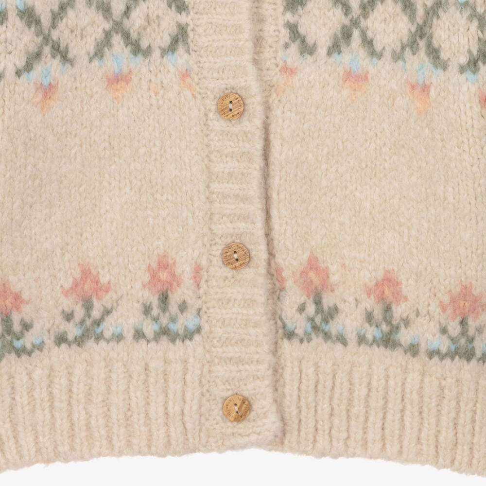 Laranjinha-Girls Beige & Pink Floral Cardigan | Childrensalon
