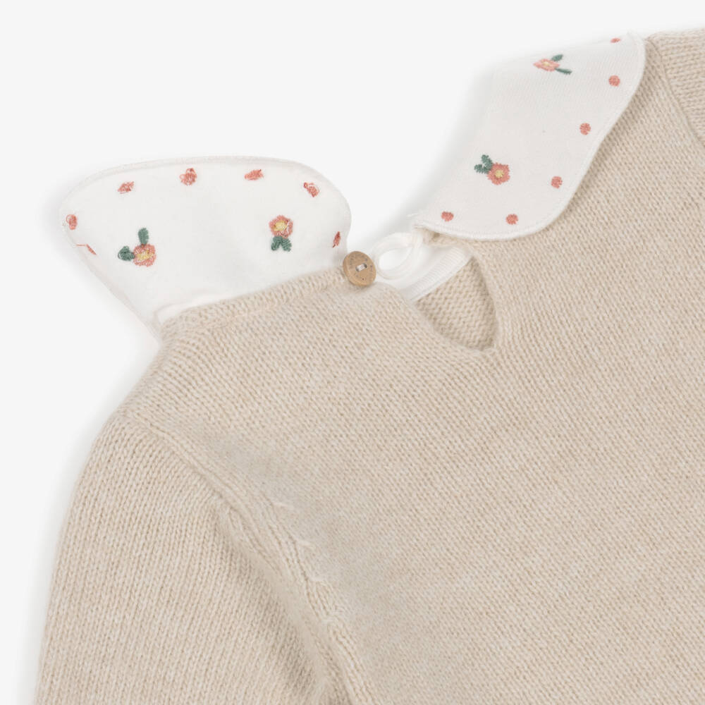 Laranjinha-Girls Beige & Pink Wool & Corduroy Trouser Set | Childrensalon