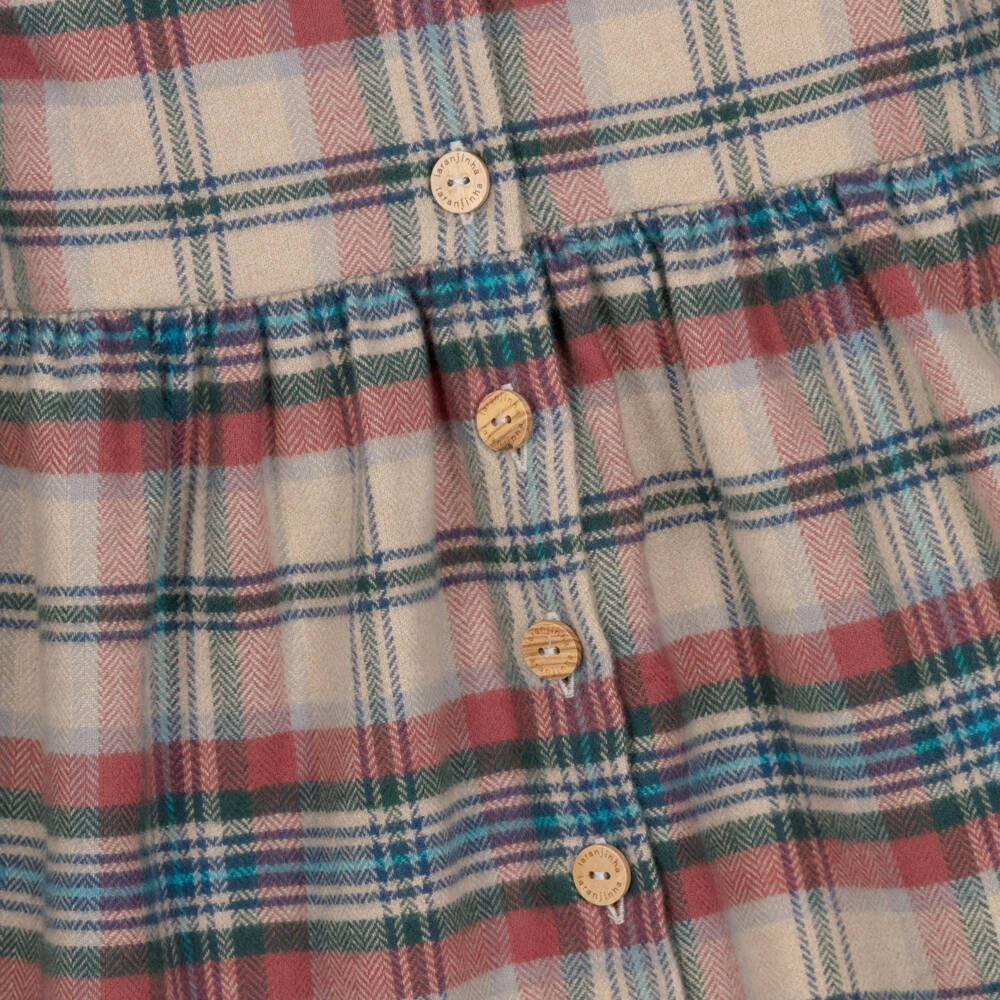 Laranjinha-Girls Beige & Red Check Brushed Cotton Dress | Childrensalon