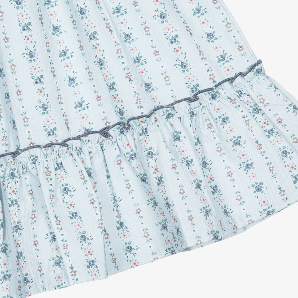 Laranjinha-Girls Blue Cotton Floral Print Sun Dress | Childrensalon