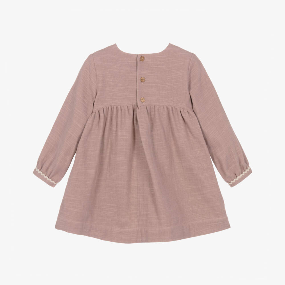 Laranjinha-Girls Dusky Pink Dress with Floral Embroidery | Childrensalon