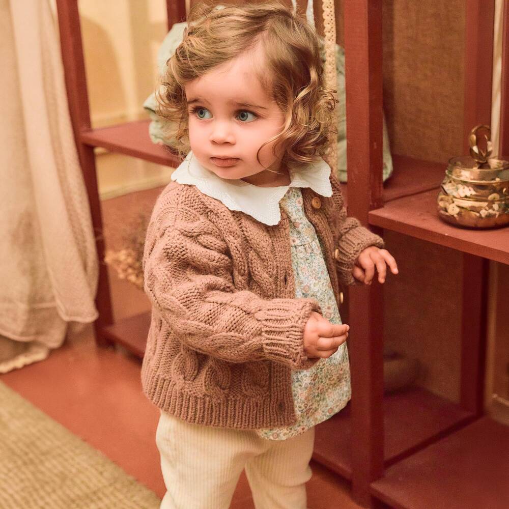 Laranjinha-Girls Floral Blouse & Corduroy Trouser Set | Childrensalon