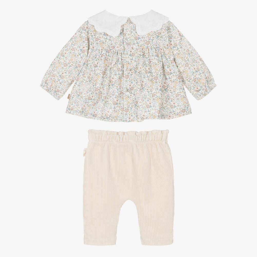 Laranjinha-Girls Floral Blouse & Corduroy Trouser Set | Childrensalon
