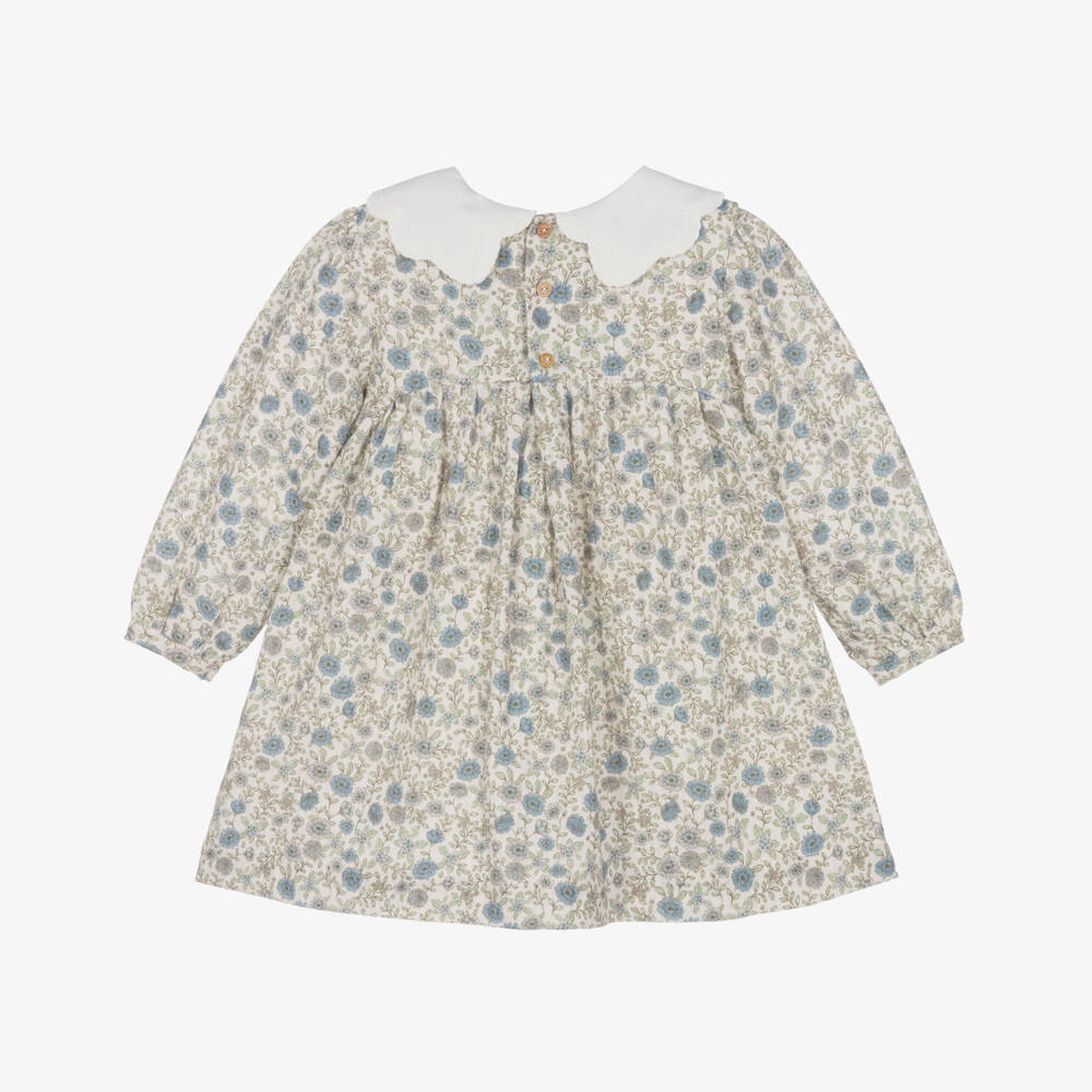 Laranjinha-Girls Green & Blue Floral Cotton Dress | Childrensalon