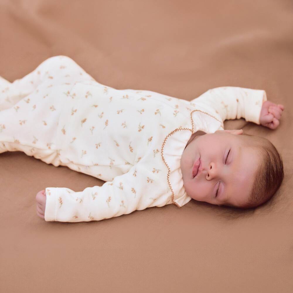 Laranjinha-Girls Ivory 2 Piece Babygrow in Floral Velour | Childrensalon