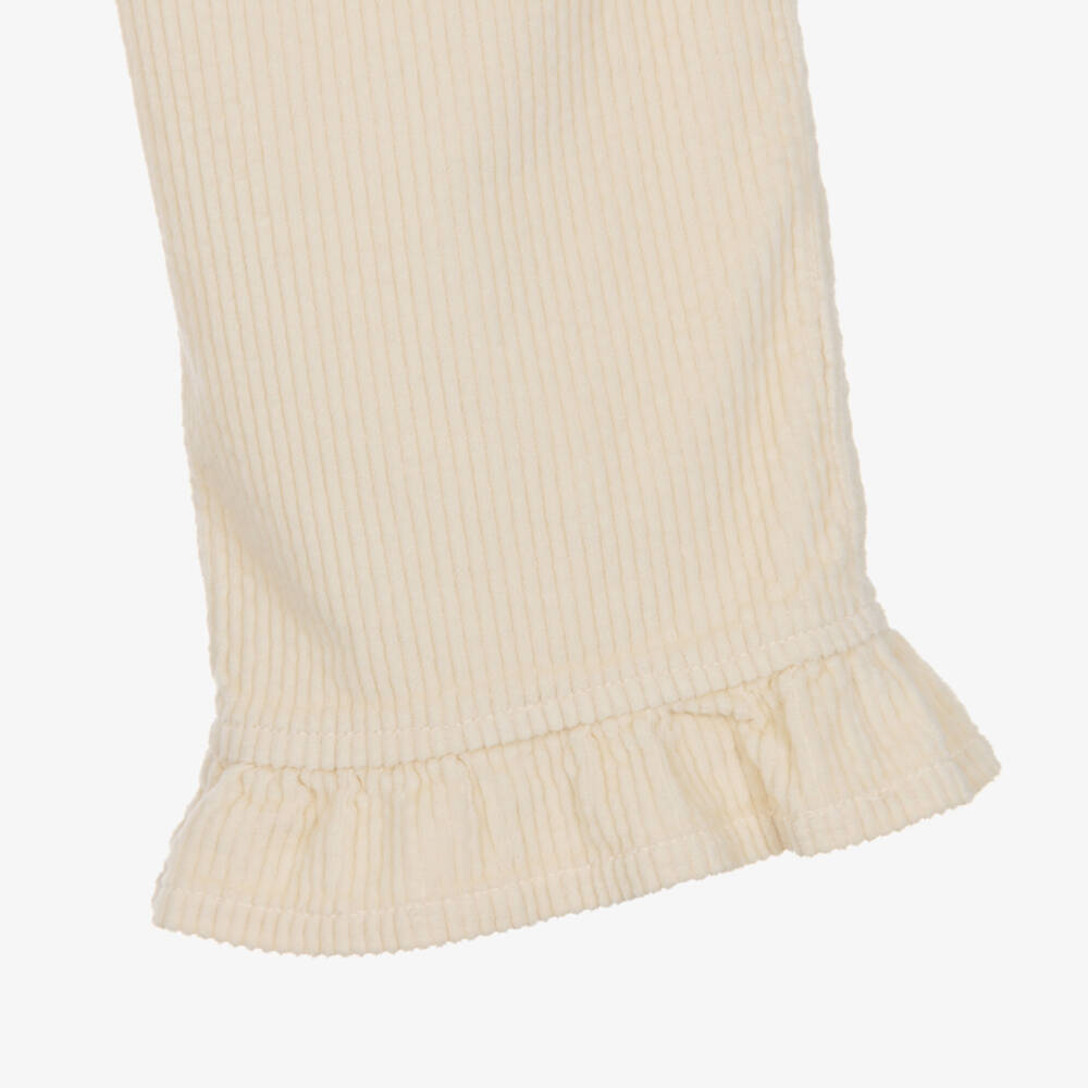 Laranjinha-Girls Ivory Corduroy Trousers with Ruffle Hem | Childrensalon