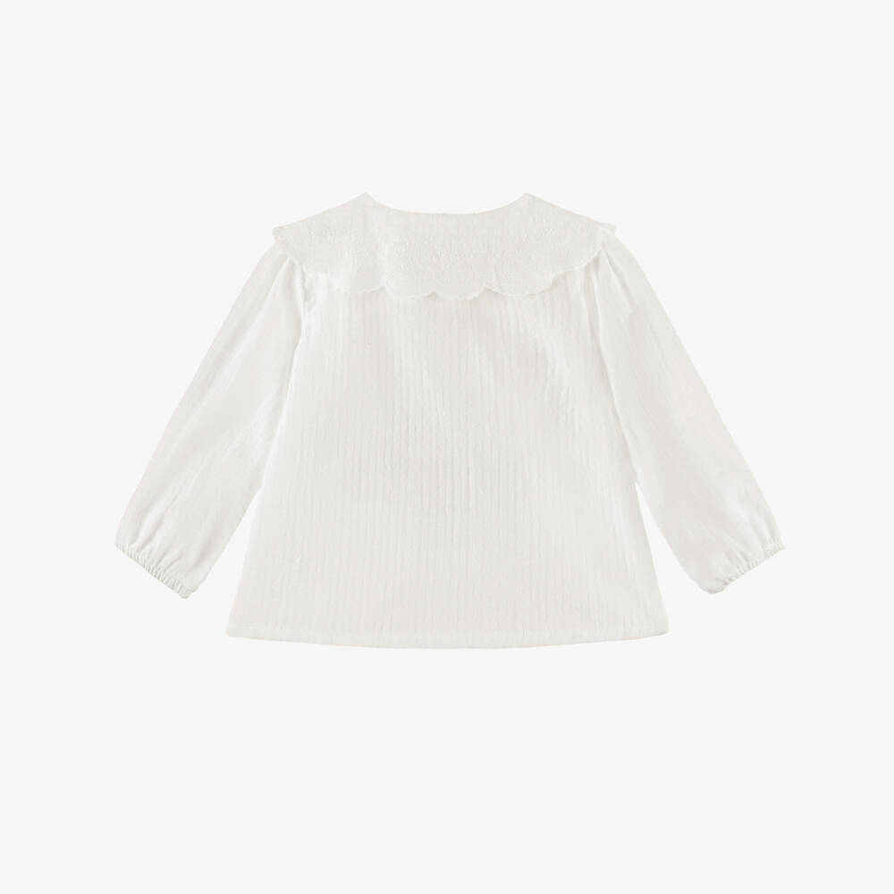 Laranjinha-Блузка кремовая из хлопка с вышитым воротником для девочек | Childrensalon