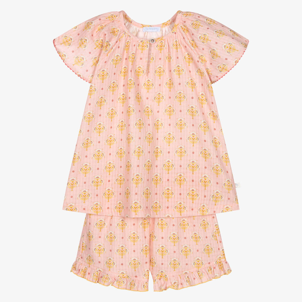 Laranjinha-Girls Pale Pink Short Set with Floral Print | Childrensalon
