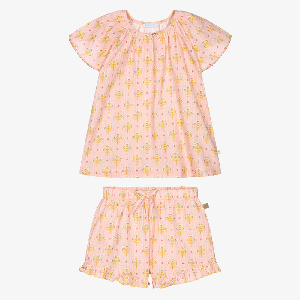 Laranjinha-Girls Pale Pink Short Set with Floral Print | Childrensalon