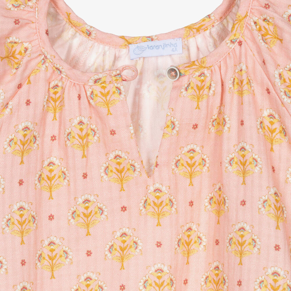 Laranjinha-Girls Pale Pink Short Set with Floral Print | Childrensalon