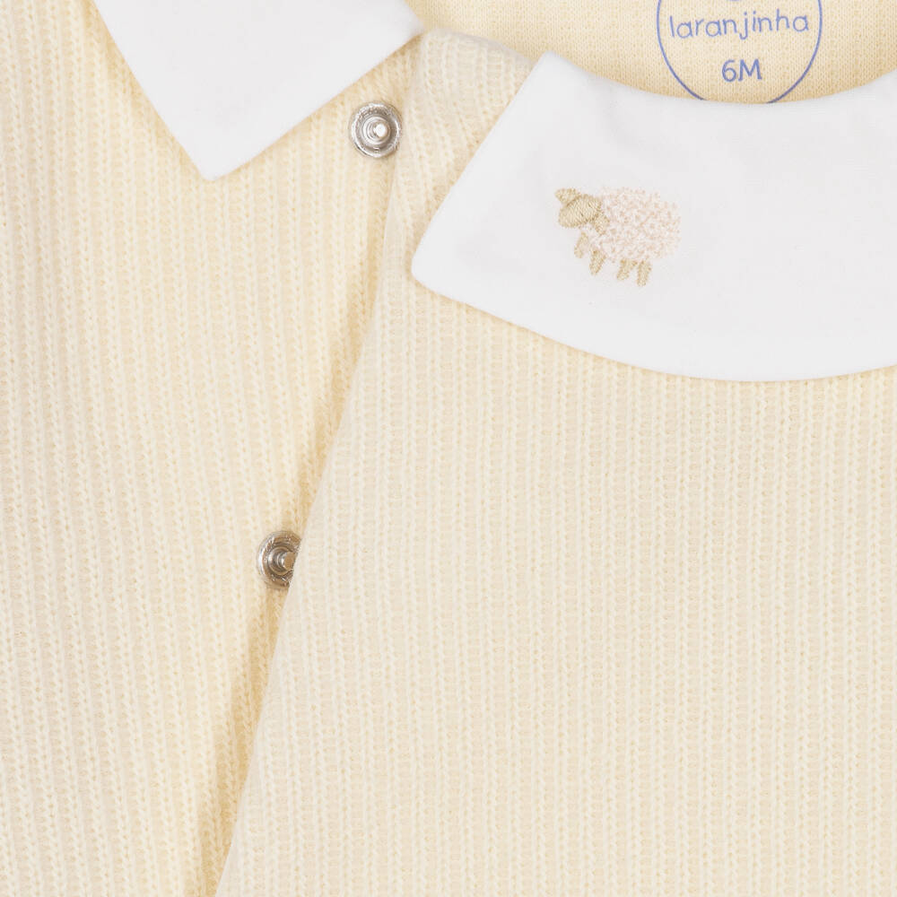 Laranjinha-Girls Pale Yellow Knitted Cotton Babygrow | Childrensalon