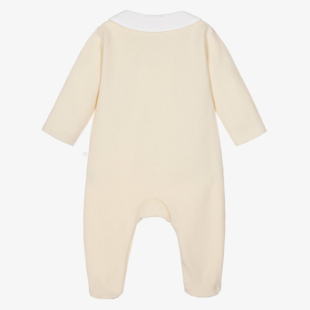 Laranjinha-Girls Pale Yellow Knitted Cotton Babygrow | Childrensalon