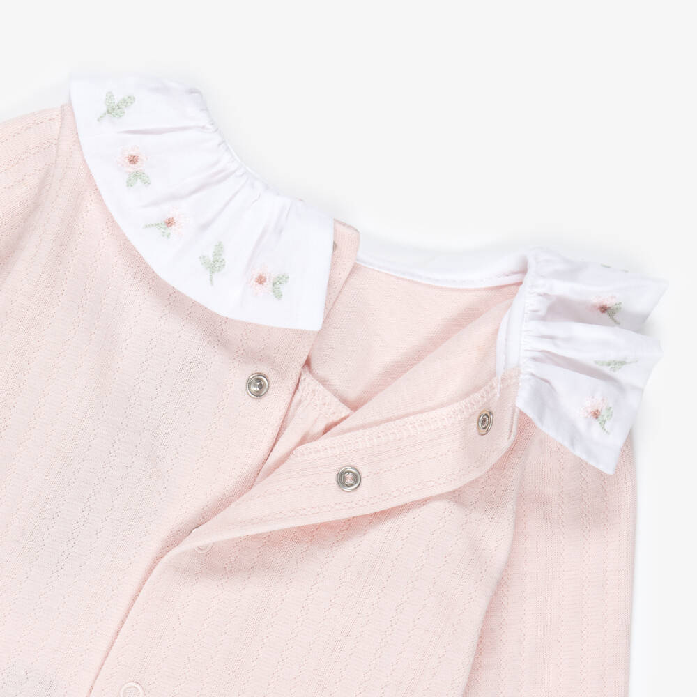 Laranjinha-Girls Pink Organic Cotton 2 Piece Collared Babygrow | Childrensalon