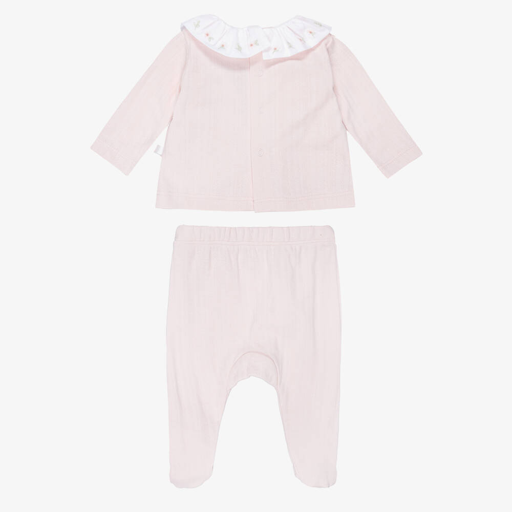 Laranjinha-Girls Pink Organic Cotton 2 Piece Collared Babygrow | Childrensalon