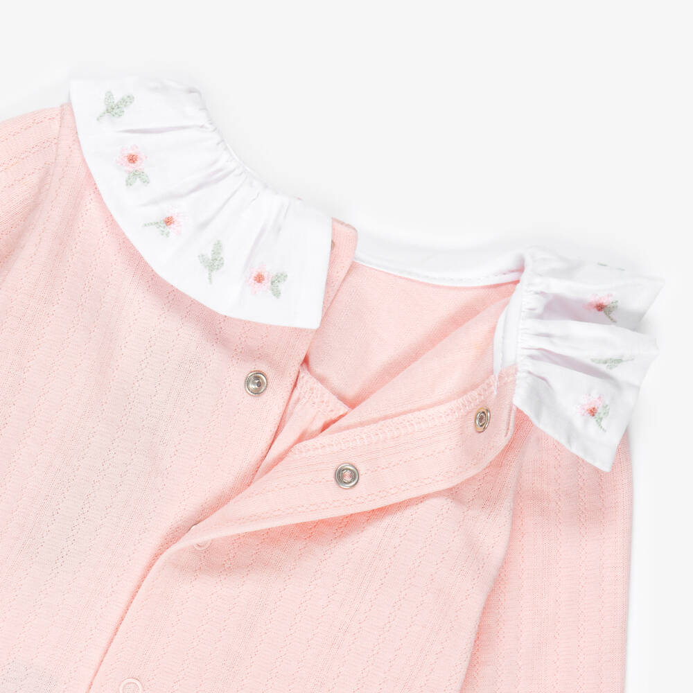 Laranjinha-Girls Pink Organic Cotton 2 Piece Collared Babygrow | Childrensalon