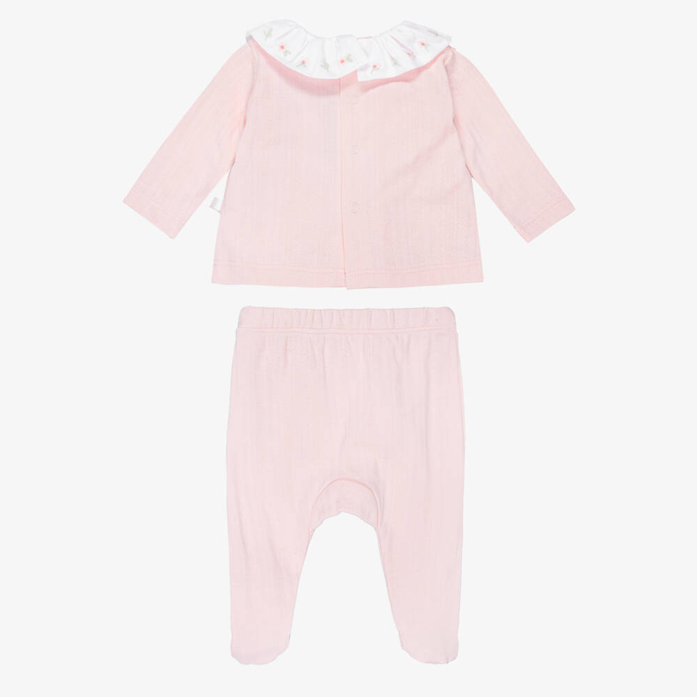 Laranjinha-Girls Pink Organic Cotton 2 Piece Collared Babygrow | Childrensalon