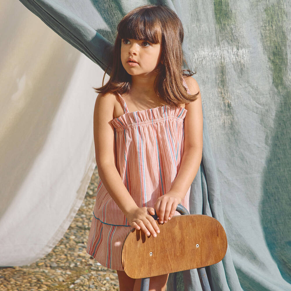 Laranjinha-Girls Pink Stripe Cotton Shorts Set | Childrensalon