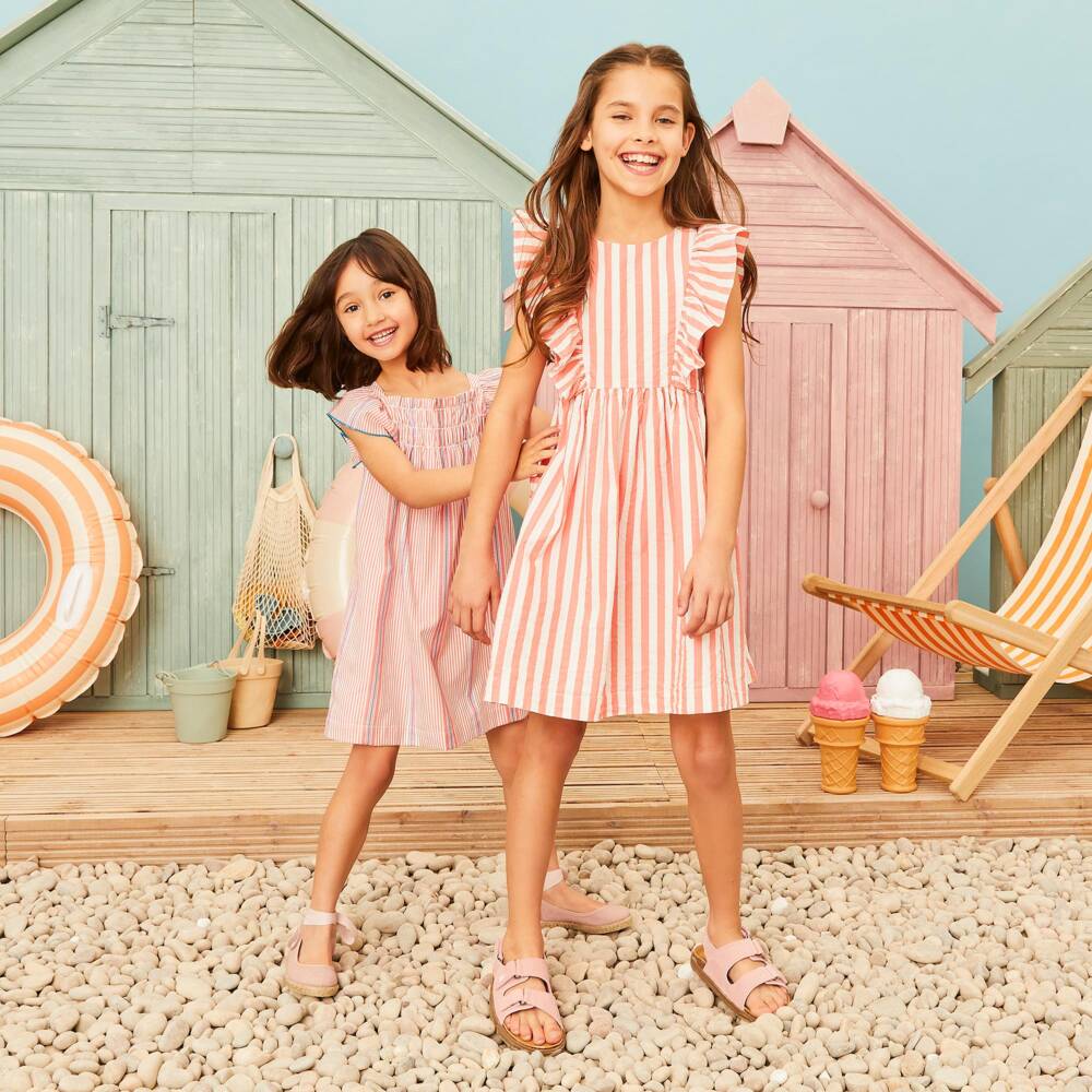 Laranjinha-فستان قطن مقلم لون زهري للبنات | Childrensalon