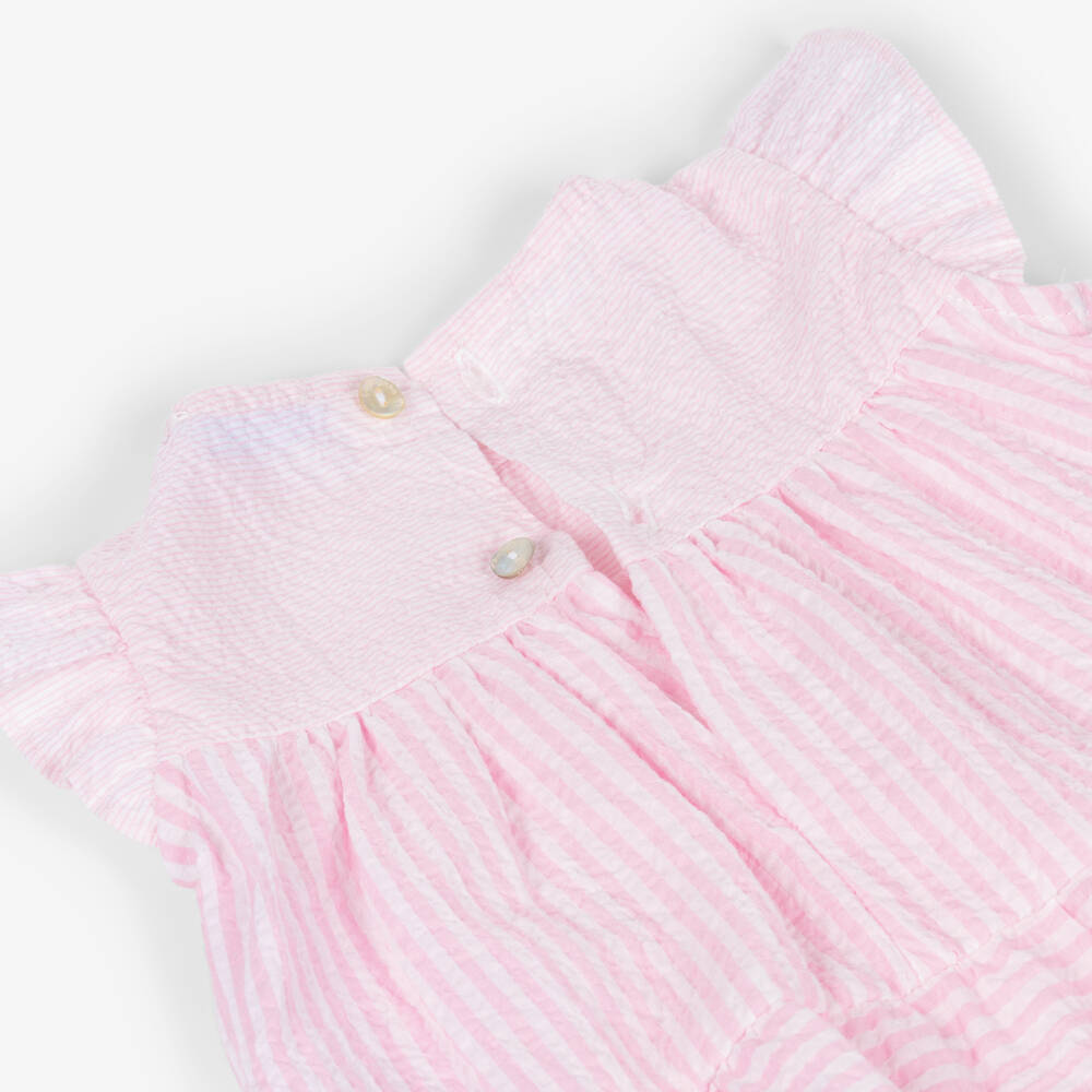 Laranjinha-Girls Pink Striped Seersucker Dress | Childrensalon