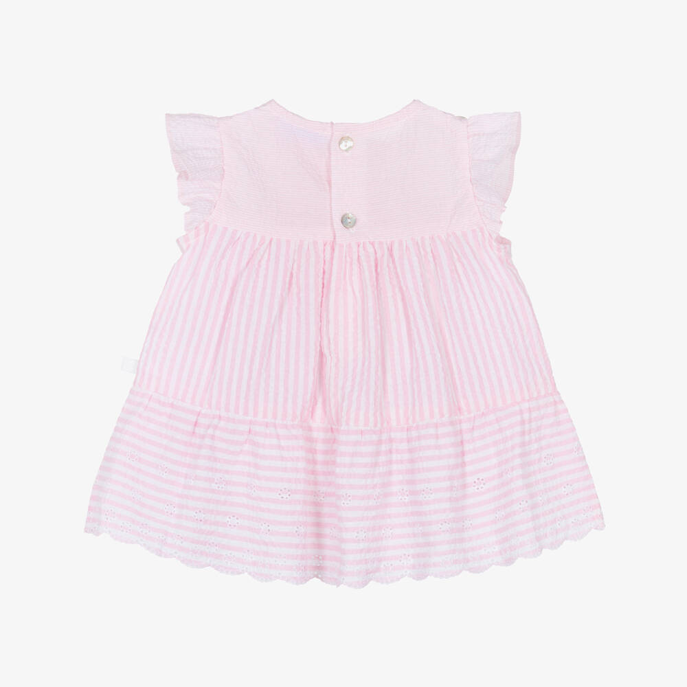 Laranjinha-Girls Pink Striped Seersucker Dress | Childrensalon