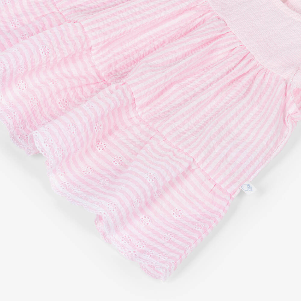 Laranjinha-Girls Pink Striped Seersucker Dress | Childrensalon