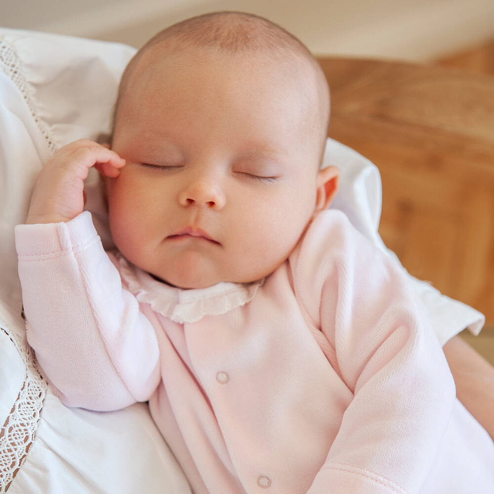 Laranjinha-Girls Pink Velour Babygrow | Childrensalon