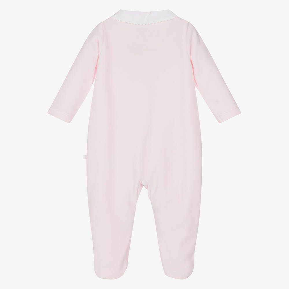 Laranjinha-Girls Pink Velour Babygrow | Childrensalon