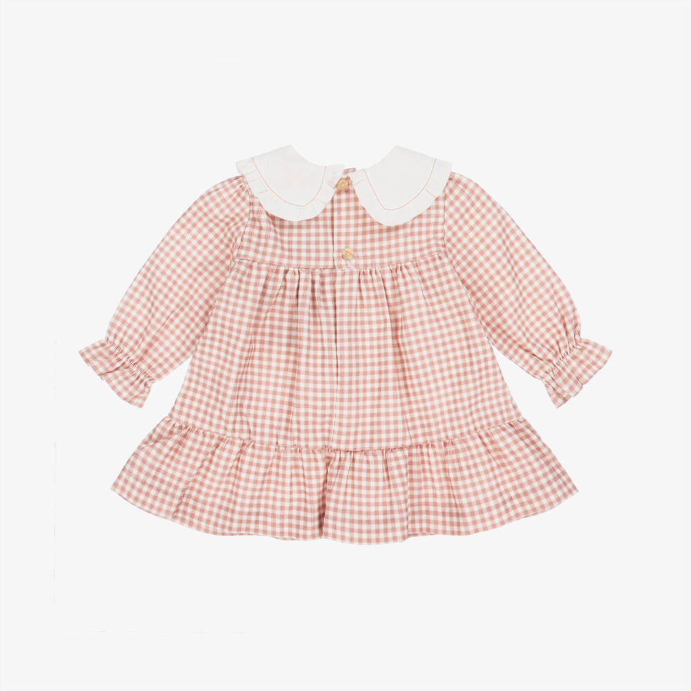 Laranjinha-Girls Pink & White Gingham Checked Needlecord Dress | Childrensalon