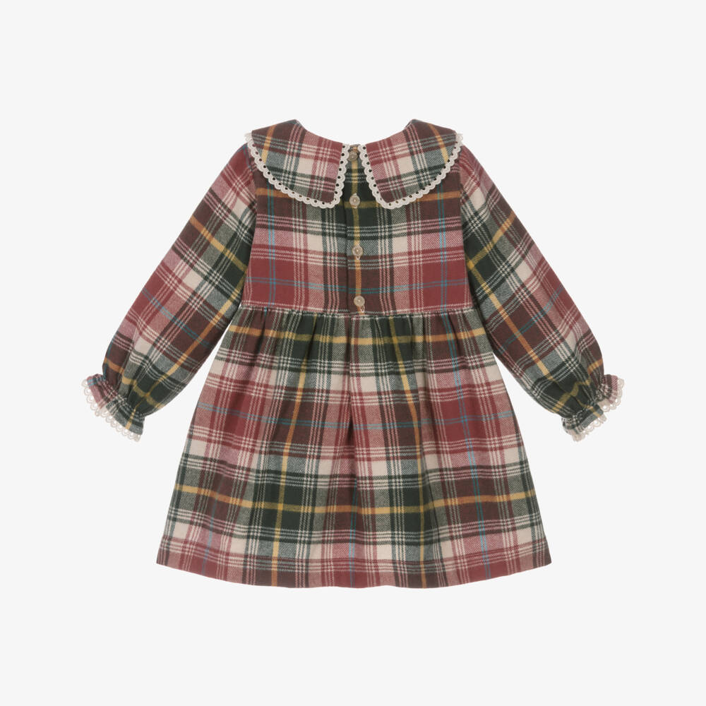 Laranjinha-Girls Red & Green Tartan Brushed Cotton Dress | Childrensalon