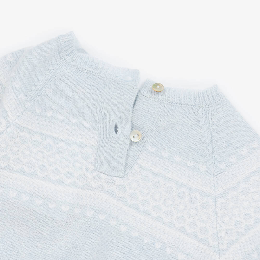 Laranjinha-Pale Blue Knitted 2 Piece Babygrow | Childrensalon