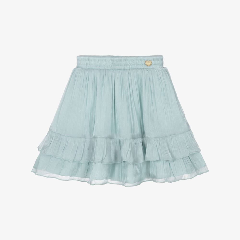 Le Chic-Girls Aqua Blue Shiny Chiffon Ruffle Skirt | Childrensalon