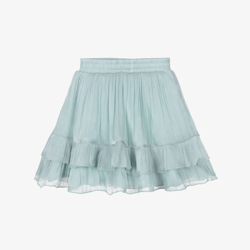 Le Chic-Girls Aqua Blue Shiny Chiffon Ruffle Skirt | Childrensalon
