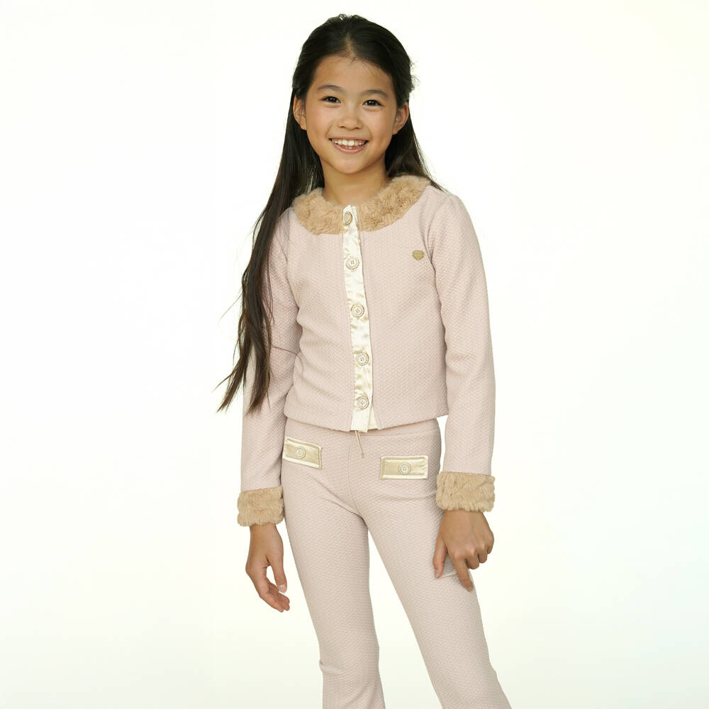 Le Chic-Girls Beige Flared Cable-Knit Style Jersey Trousers | Childrensalon