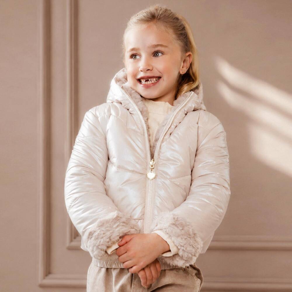 Le Chic-Girls Beige Reversible Padded Jacket | Childrensalon