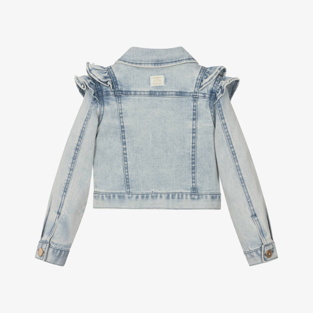 Le Chic-جاكيت دنيم مزين باللؤلؤ لون أزرق للبنات | Childrensalon