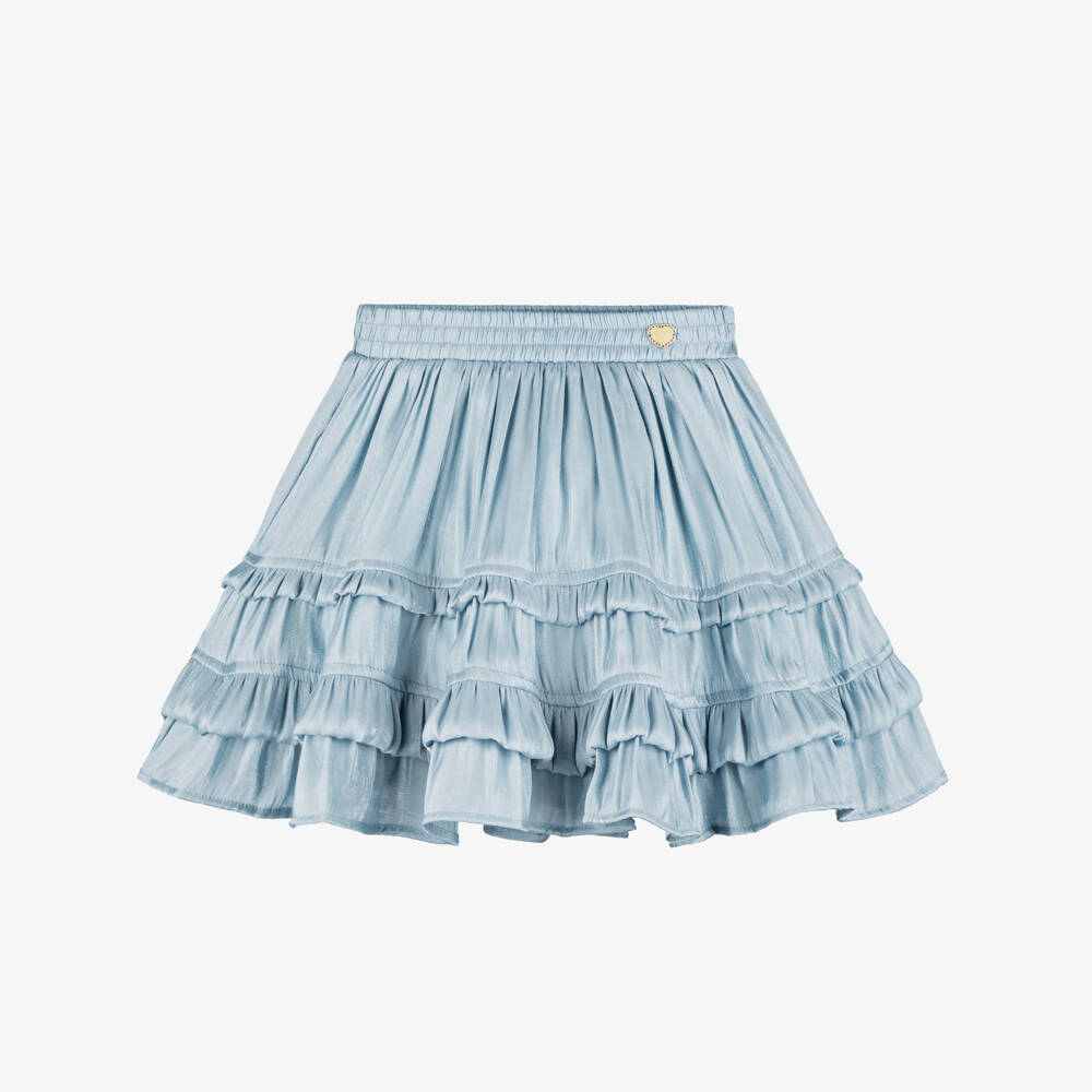Le Chic-Girls Blue Ruffle Satin Skirt | Childrensalon