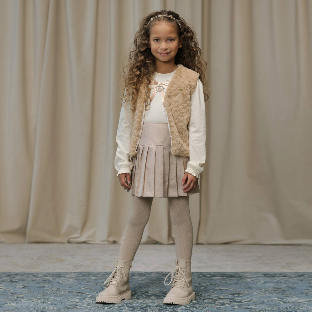 Le Chic-Girls Glittery Gold Pleated Skirt | Childrensalon