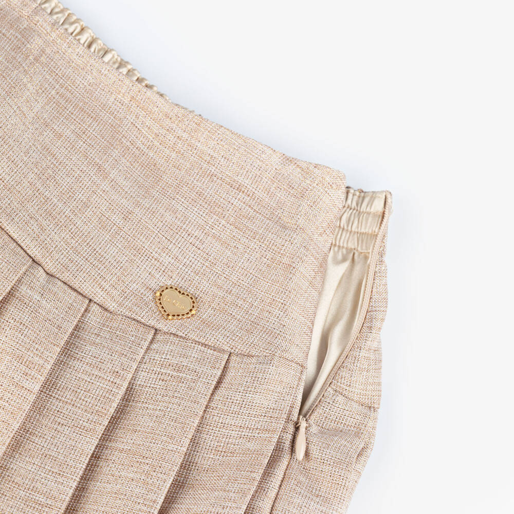 Le Chic-Girls Glittery Gold Pleated Skirt | Childrensalon