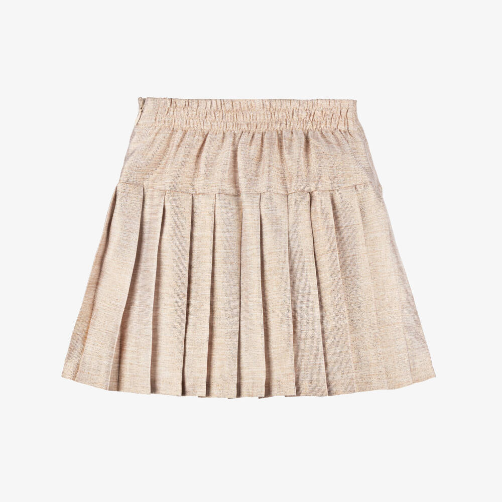 Le Chic-Girls Glittery Gold Pleated Skirt | Childrensalon