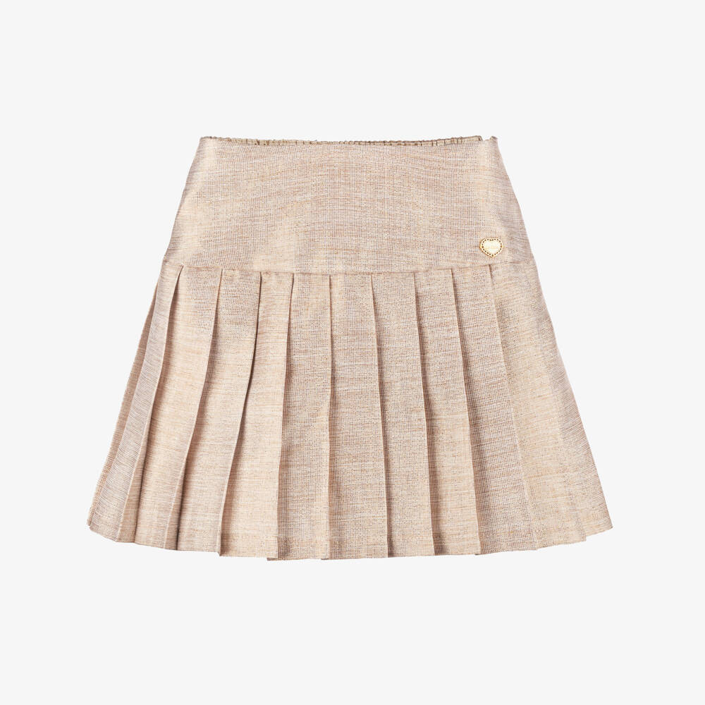 Le Chic-Girls Glittery Gold Pleated Skirt | Childrensalon