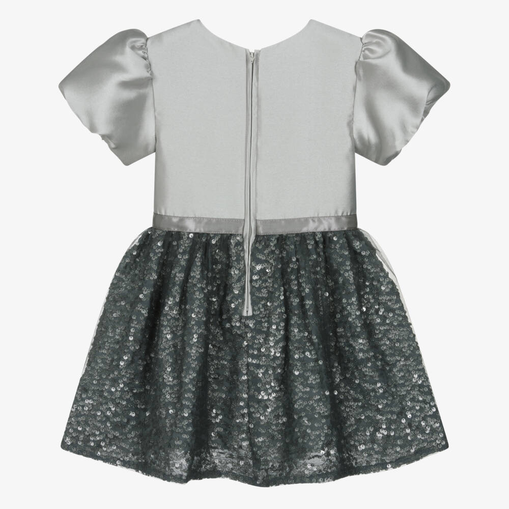 Le Chic-Girls Grey Satin & Sequin Dress | Childrensalon