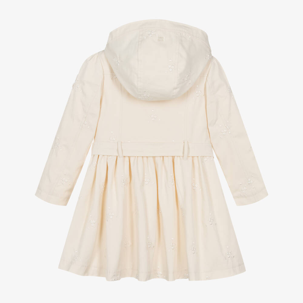 Le Chic-Girls Ivory Cotton Hooded Coat | Childrensalon