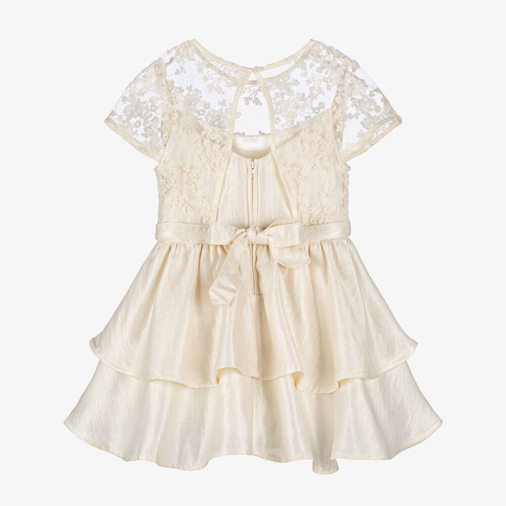 Le Chic-Платье кремовое из креп-сатина и кружева для девочек | Childrensalon