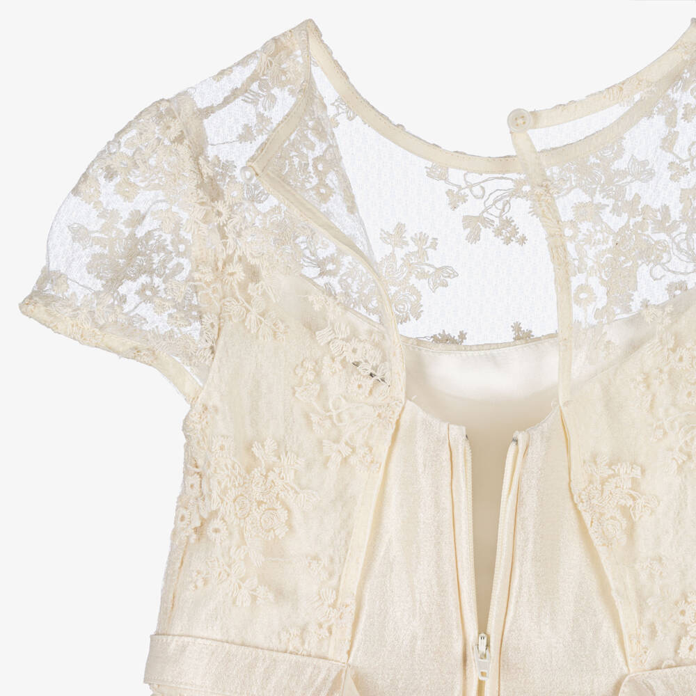 Le Chic-Платье кремовое из креп-сатина и кружева для девочек | Childrensalon