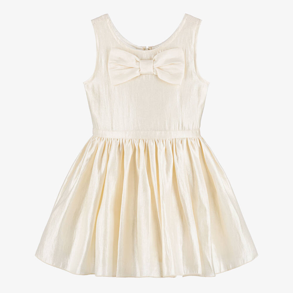 Le Chic-Girls Ivory Crêpe Satin Sleeveless Dress | Childrensalon