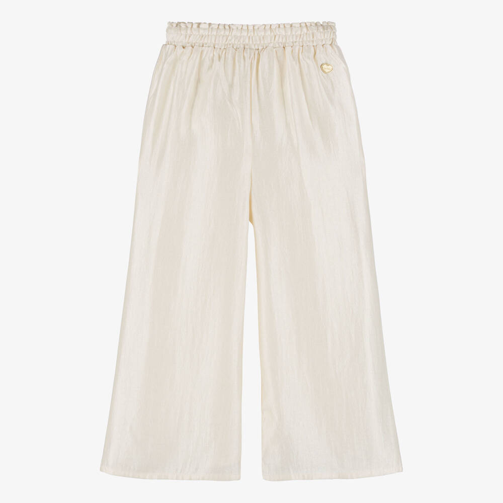 Le Chic-Girls Ivory Crêpe Satin Wide Leg Trousers | Childrensalon