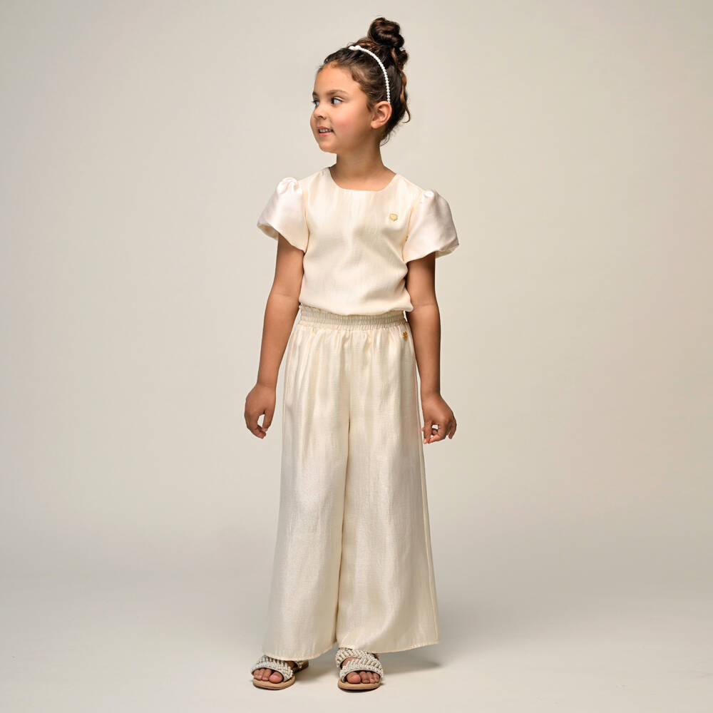 Le Chic-Брюки широкие кремовые из креп-сатина для девочек | Childrensalon