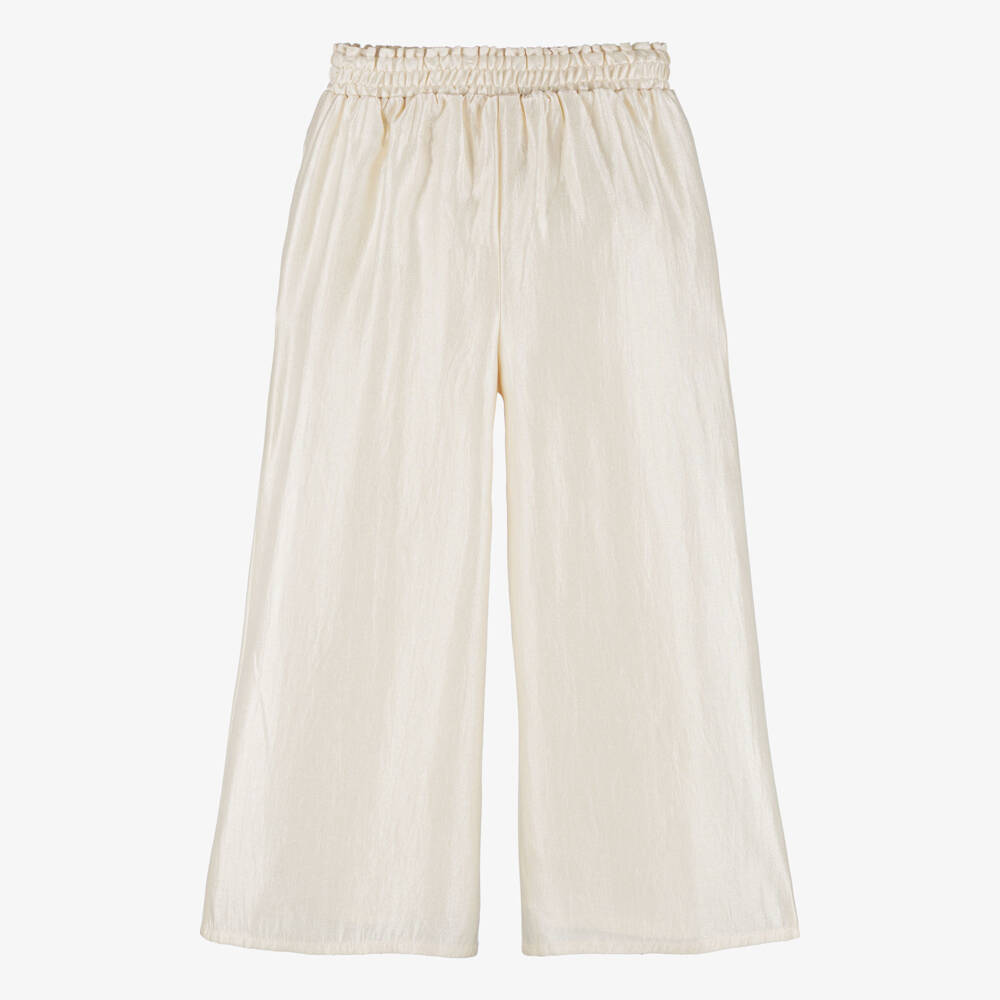 Le Chic-Girls Ivory Crêpe Satin Wide Leg Trousers | Childrensalon